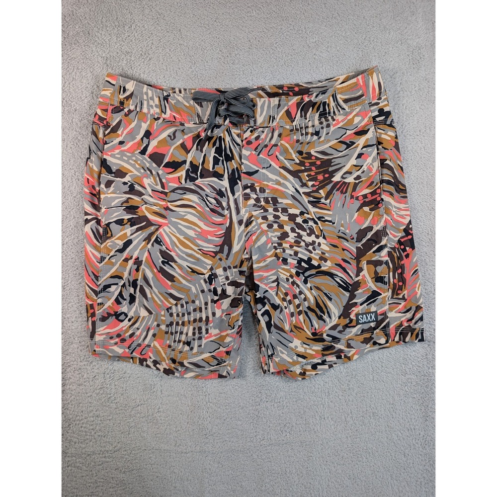 Saxx Mens Tropical Print Board Shorts Swim Trunks Betawave Size 34 7in Inseam